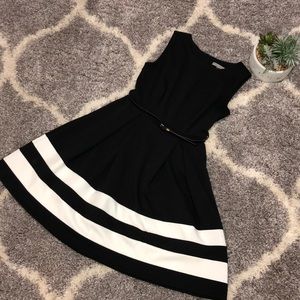 Black and White flare skirt dress.